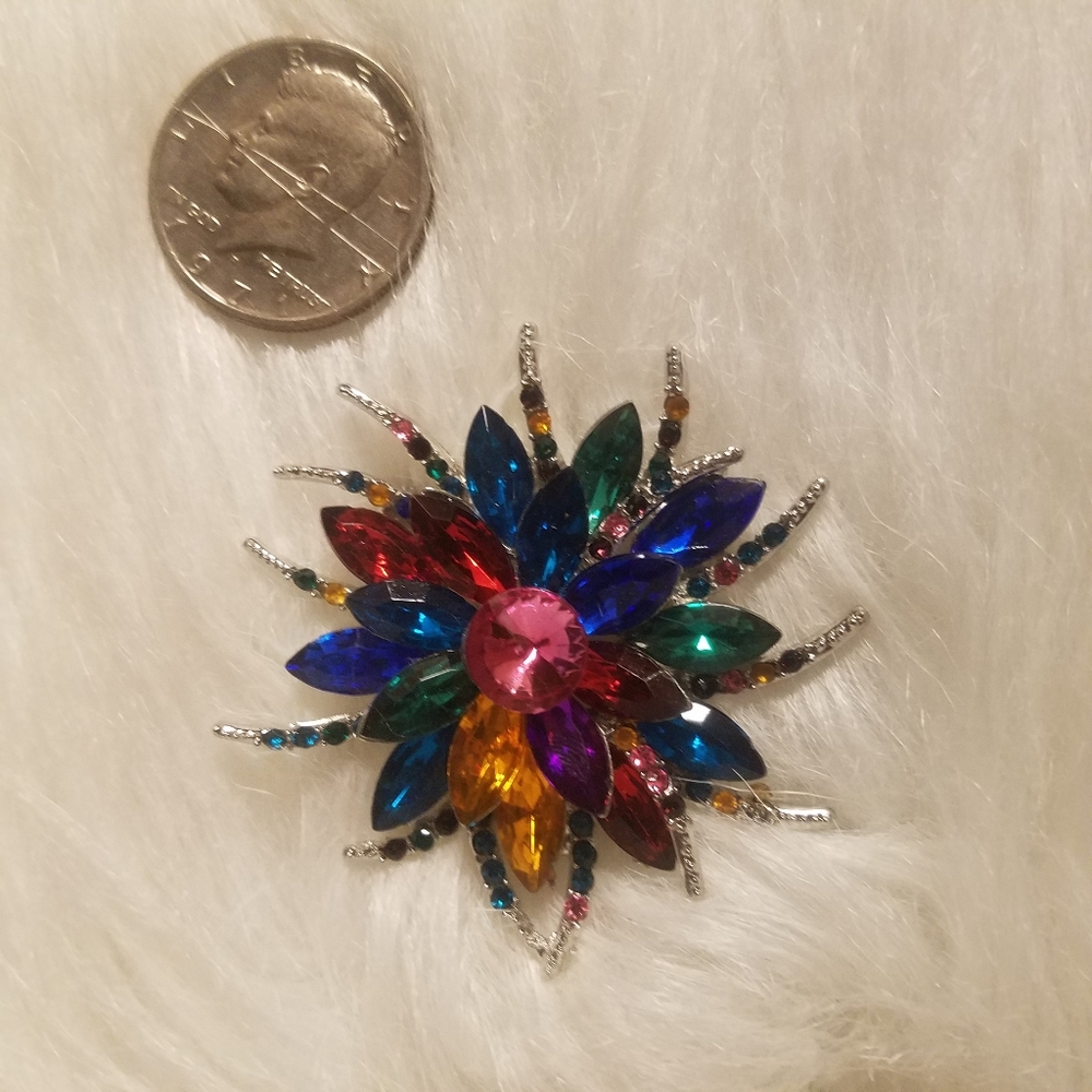 Multi Colored Crystal Flower Brooch - image 1